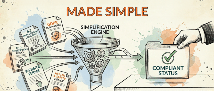 Business legal compliance simplification diagram for UK startups and SMEs.