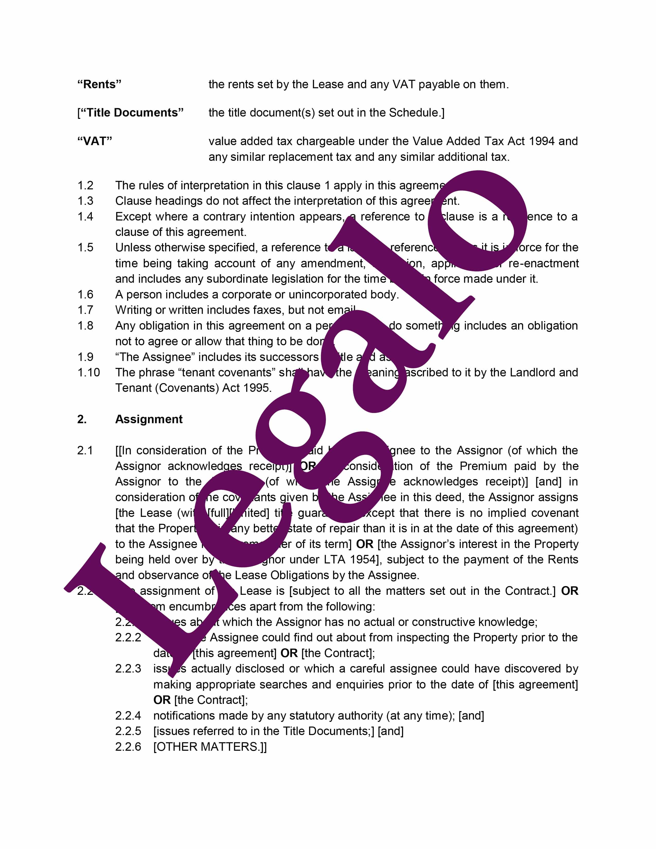 land registry fee for assignment of lease