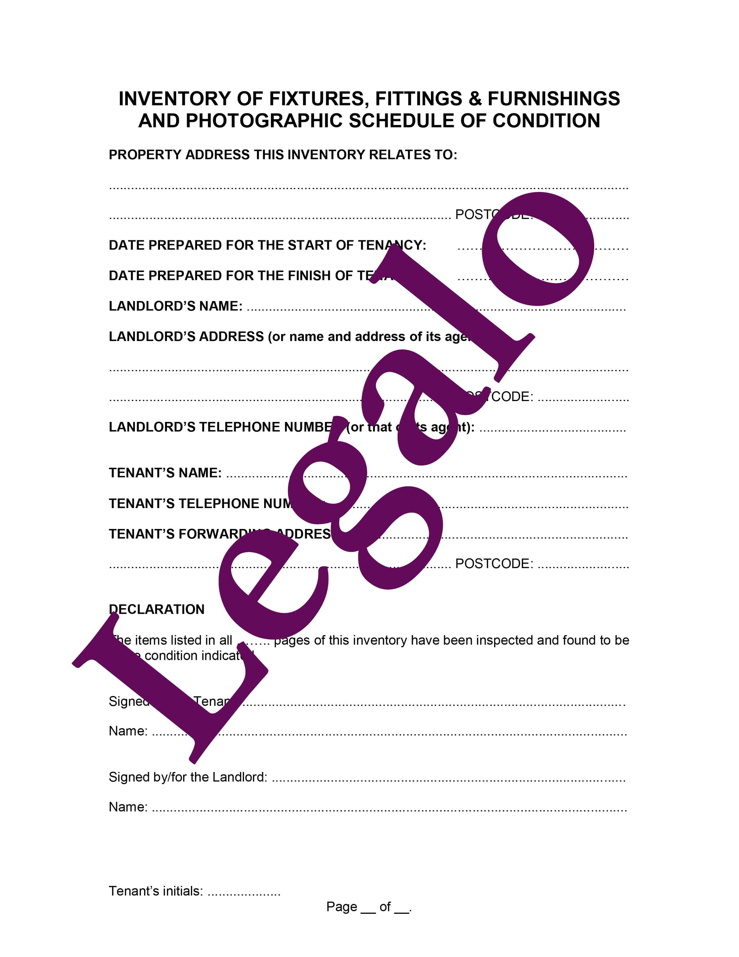 Inventory Template for rental property - document template - Legalo