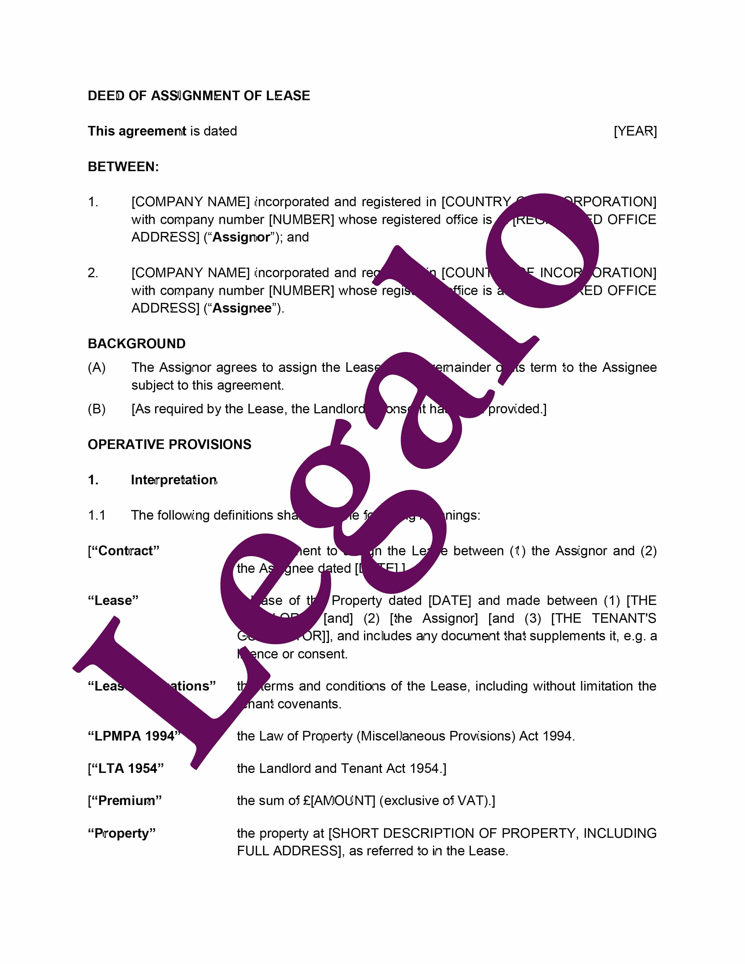 deed of assignment for lease