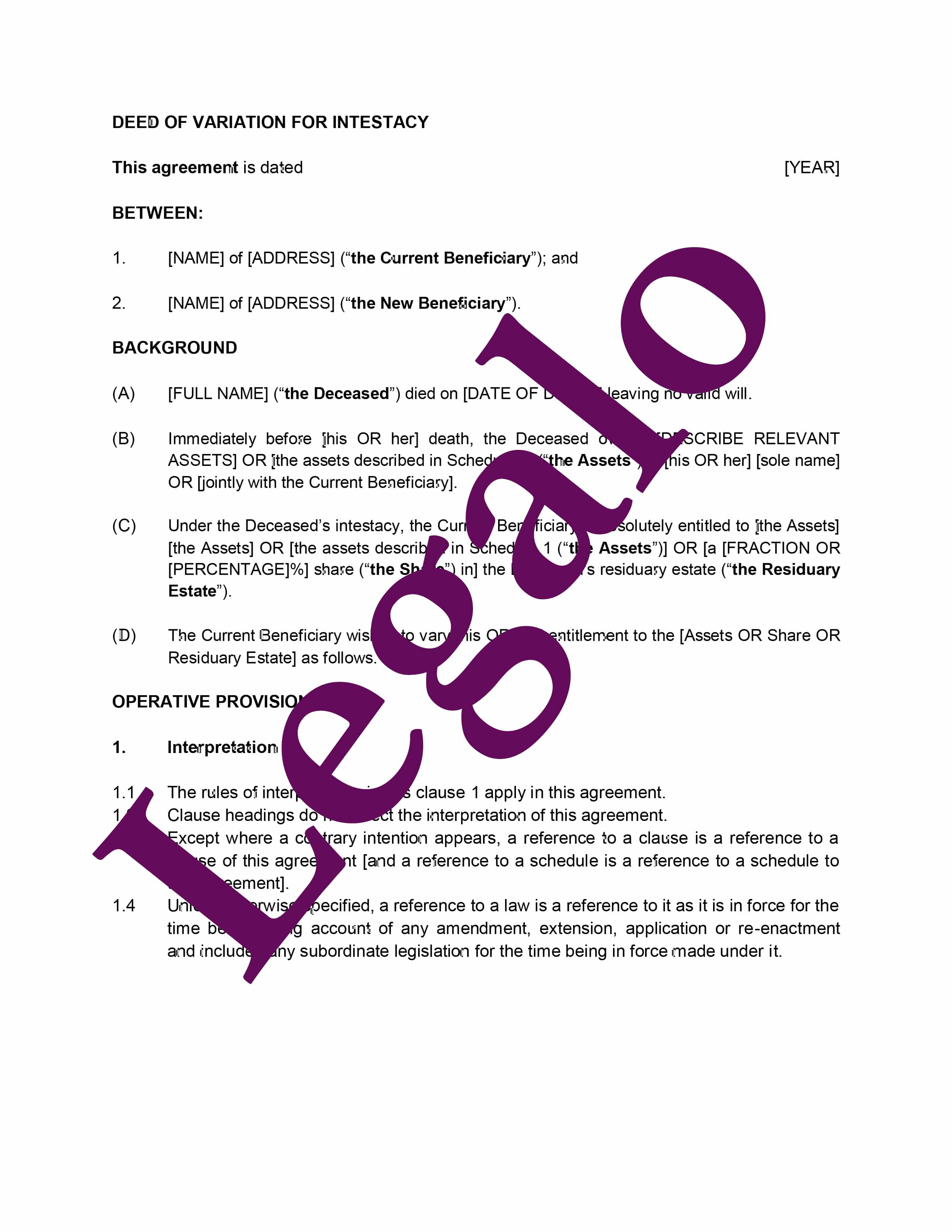 Deed of variation template letter