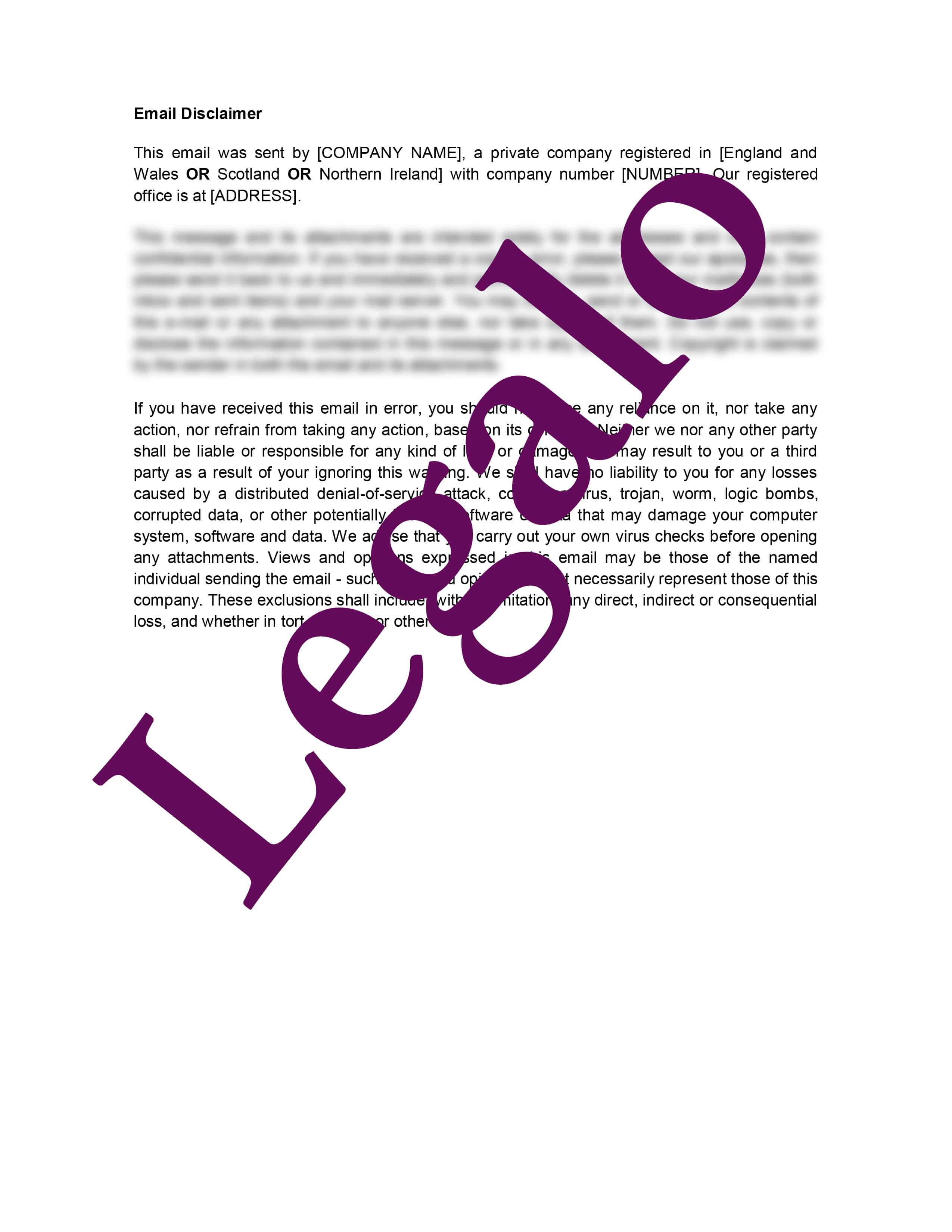 Email Disclaimer Template Legalo, United Kingdom