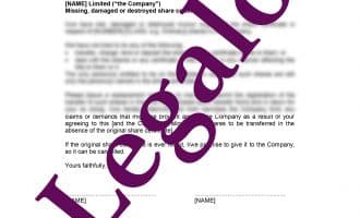 Indemnity for Missing, Damaged or Destroyed Share Certificate preview 1 image