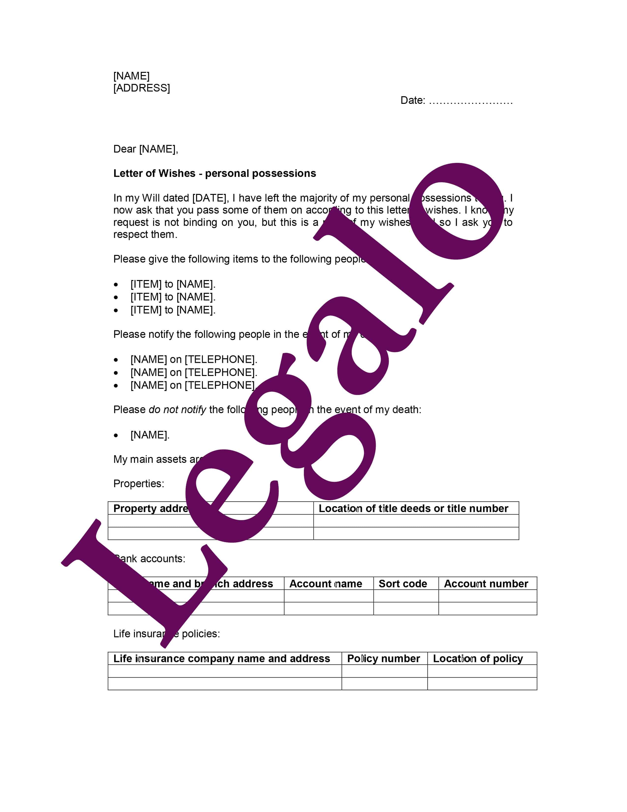 Letter Of Wishes Expression Of Wishes Will Letter Of Wishes Template Uk
