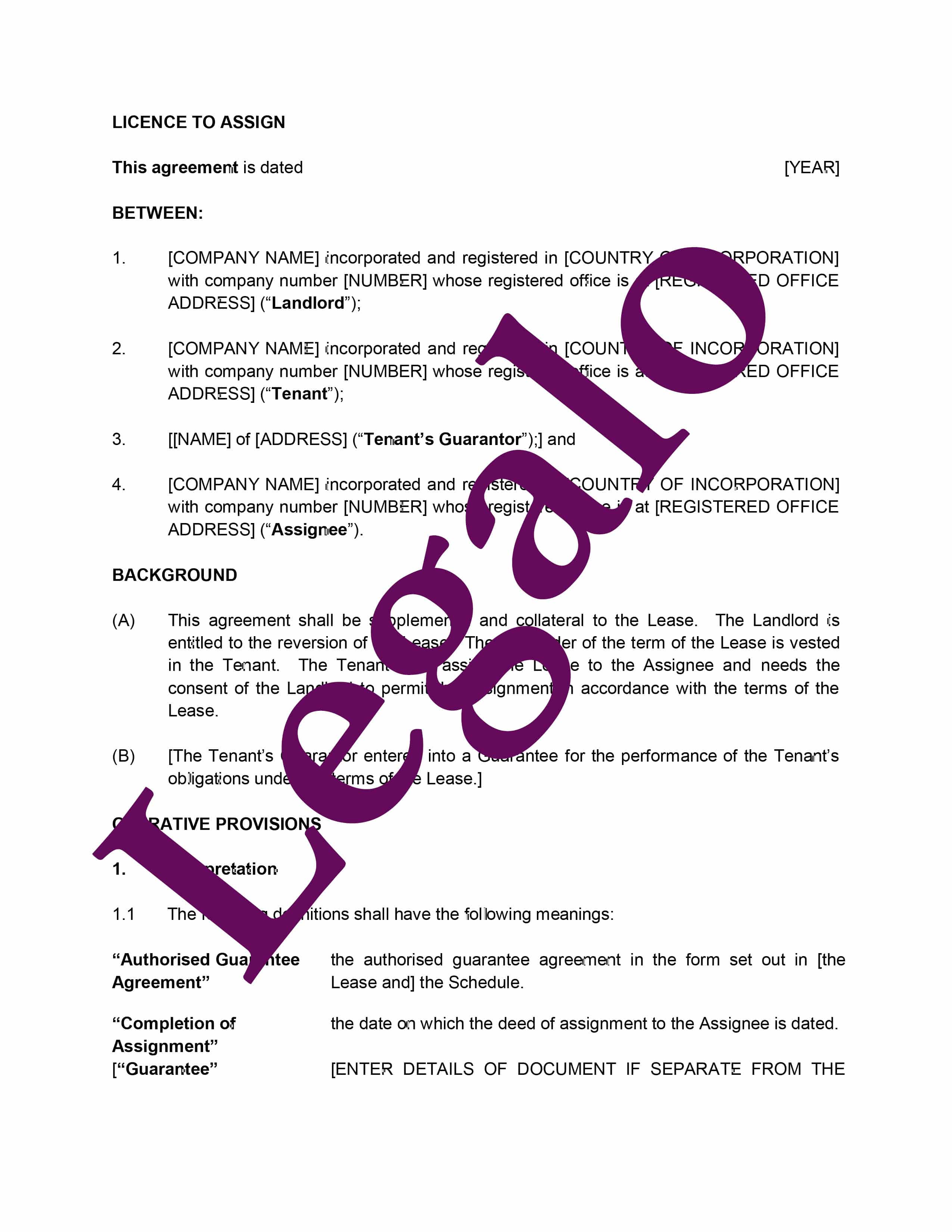 deed of assignment and licence to assign