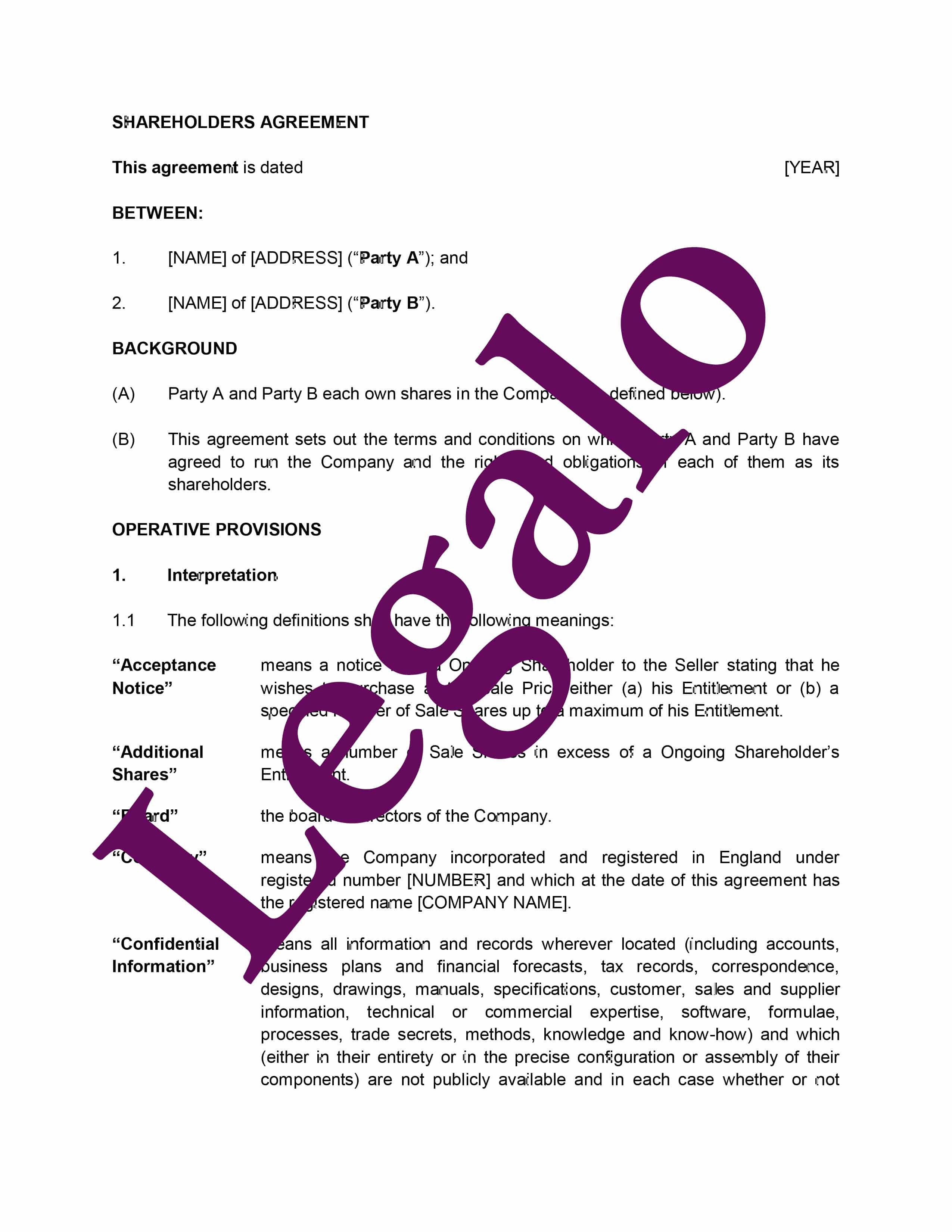 Shareholders Agreement Template  minority shareholder rights Pertaining To minority shareholder agreement template