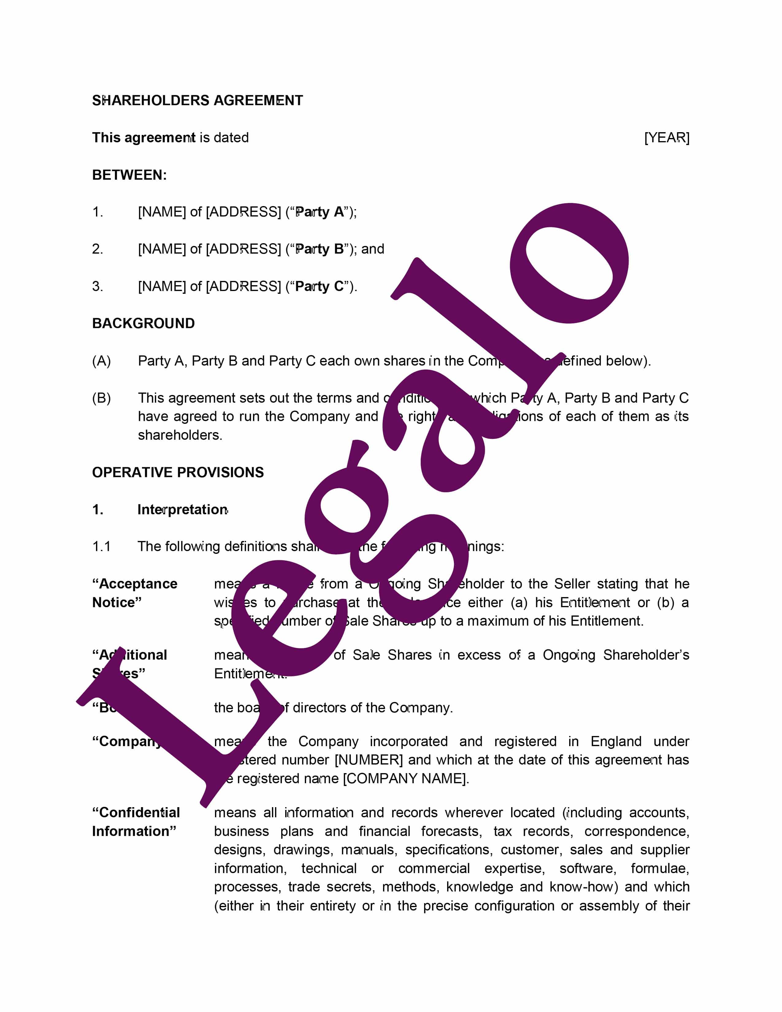 Shareholders Agreement Template  minority shareholder rights & disputes