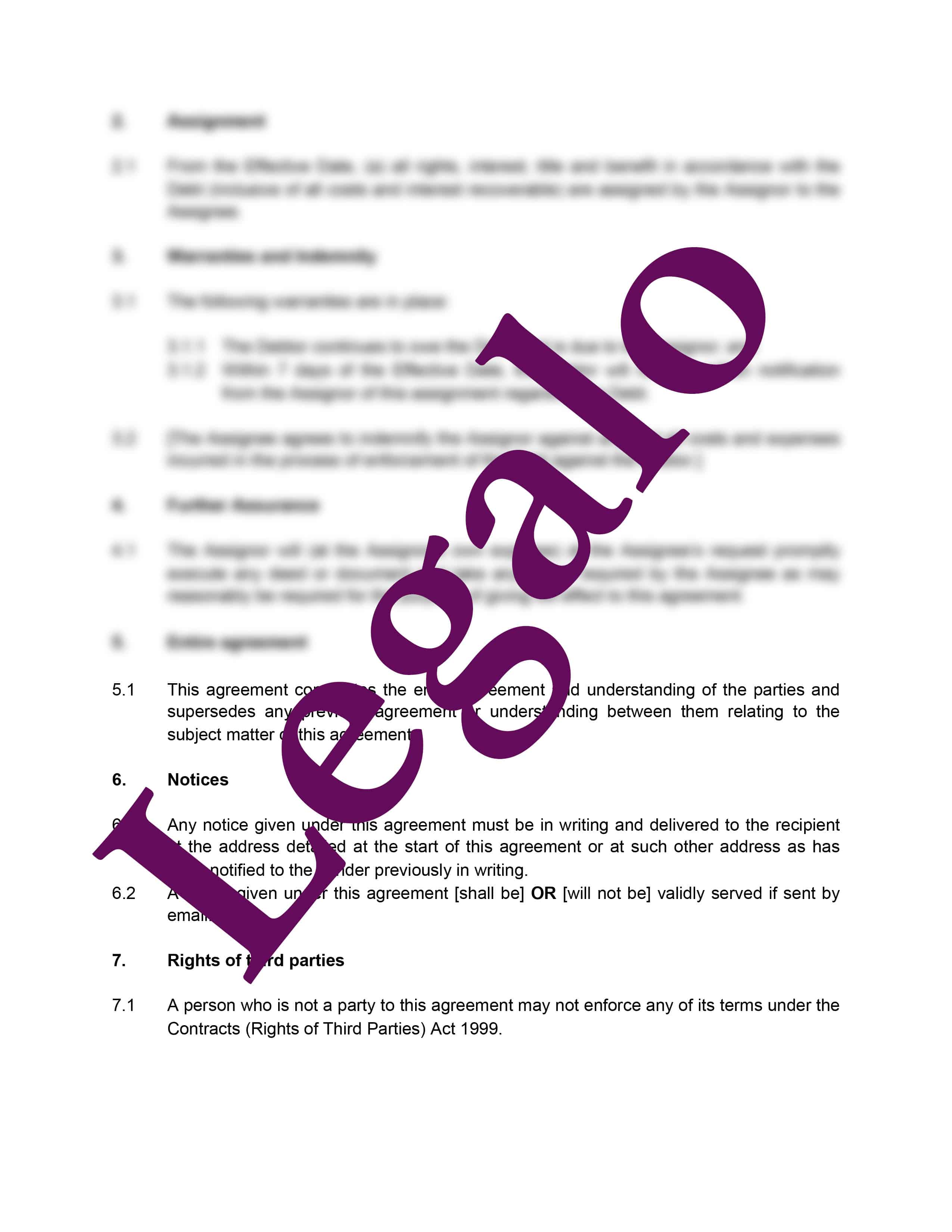 deed of assignment of debt sample