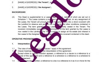 Deed of covenant for a lease template preview image page 1