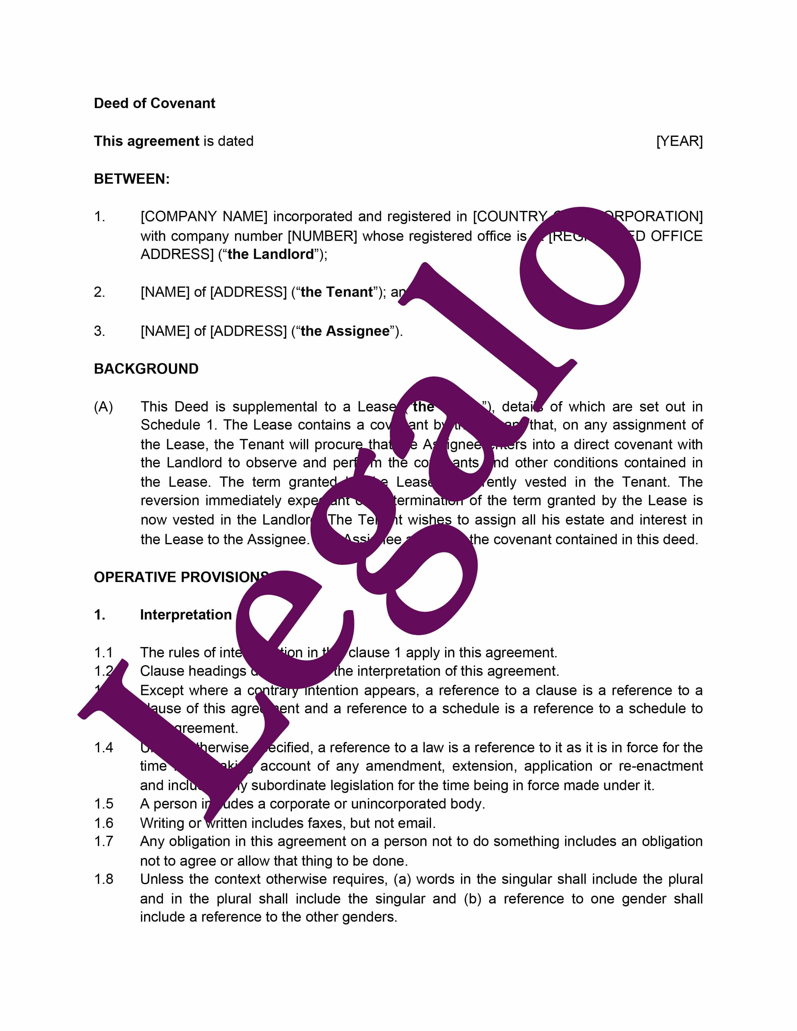 deed of covenant assignment of lease