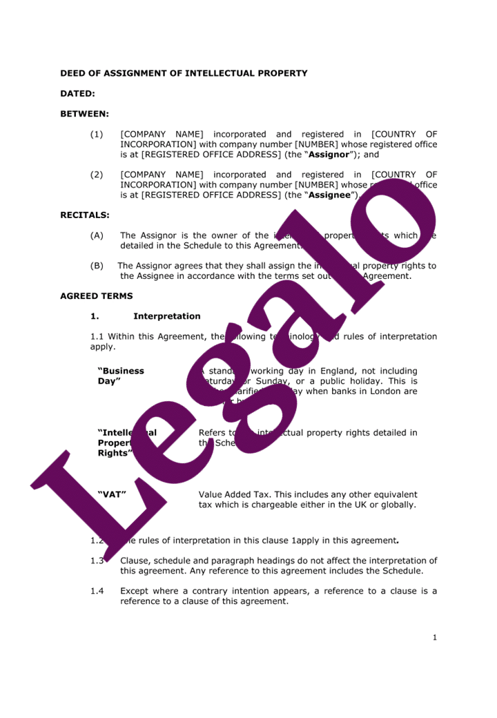 assignment of intellectual property rights template uk